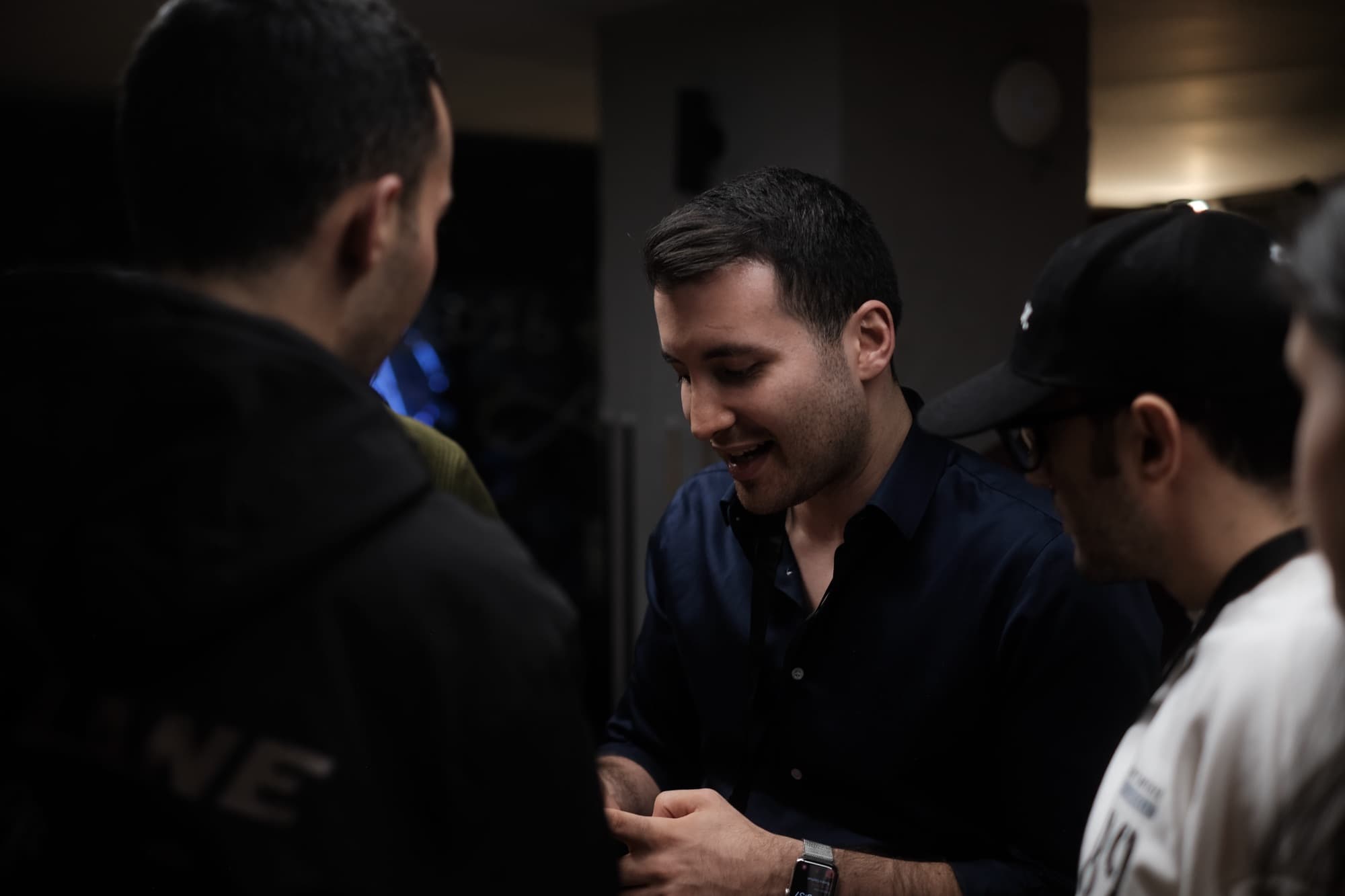 Tyler Blackford talking with guests at the Neon Apps and RevenueCat App Founders New Year Party in Istanbul, December 2025